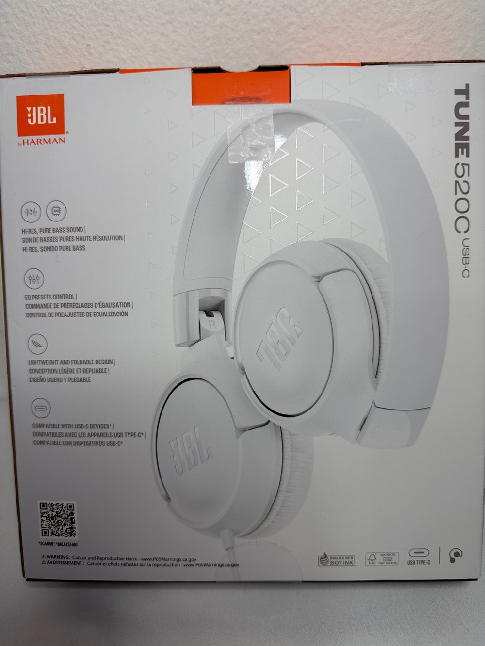 JBL Tune Tune 520C USB-C Hi-Res Wired On-Ear Headphones White Over-Ear Headphone - Picture 7 of 8